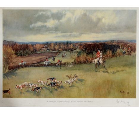 AFTER JOHN KING 'The Chiddingfold, Leconfield and Cowdray Foxhounds, away from Alder Bed Copse', a limited edition colour pri