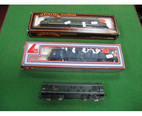 Three "00" Gauge Locomotives, Hornby Class 25 Diesel Locomotive R/no D7571, BR green, playworn, Lima class 42 'Warship' diese