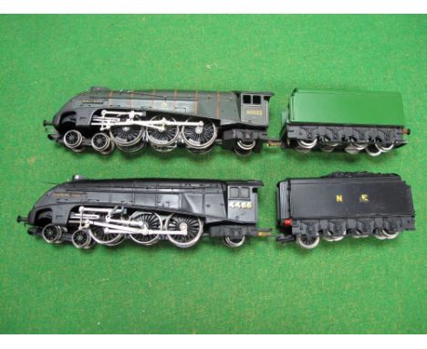 Two playworn Hornby "00" gauge Locomotives and Powered Tenders, class A4 4-6-2 locomotive, "Herring Gull", R/No 4466, LNER Bl
