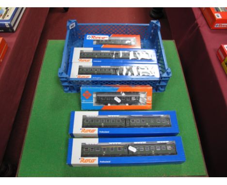 Six "HO" Scale Coaches By Roco, DB Livery, all boxed.
