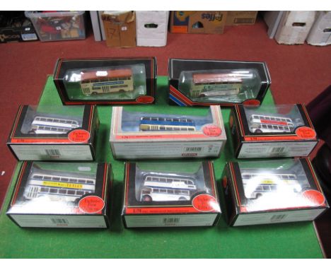 Eight EFE 1:76th Scale Diecast Model Double Decker Buses, including #30801 AEC Roe Bodied Renown - Rotherham Transport; #1610