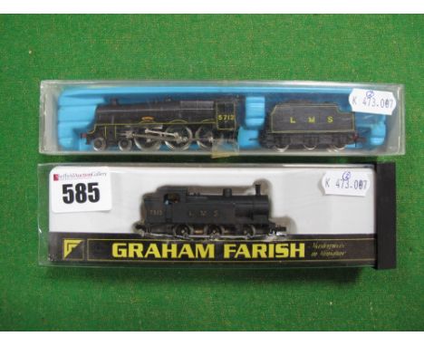 Two Cased 'N' Gauge Locomotives, Graham Farish 0-6-0T Tank Locomotive R/No. 7313, LMS black, Peco #NL21 Jubilee Class 4-6-0 L
