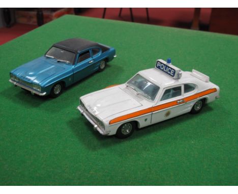 Two Large Scale 1970's Dinky Capri Cars, one blue/black and one Police. Both overall good.