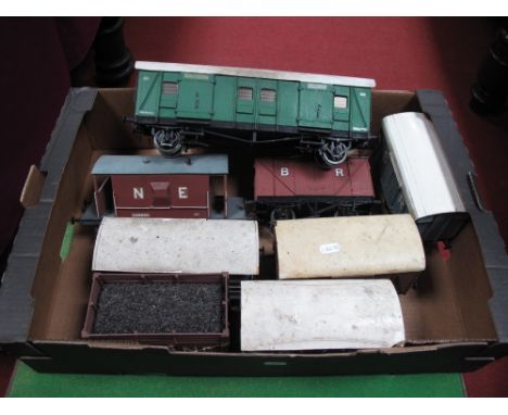 Eight Gauge 1/"G" Scale Rolling Stock Wagons and Vans, including SR Container Van, NE Guards Van, Instone Open Coal Wagon, pl