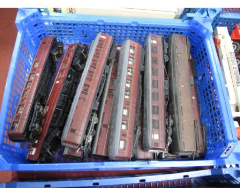 Eleven "OO" Gauge Eight-Wheeled Coaches by Hornby, Bachmann, predominantly in BR maroon livery. Playworn.