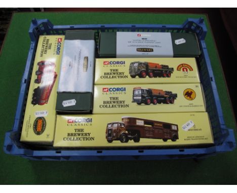 Six Corgi Diecast 1:50th Scale Trucks - Brewery Collection, all boxed, includes #11801 and #55608 from the "Premium Edition" 