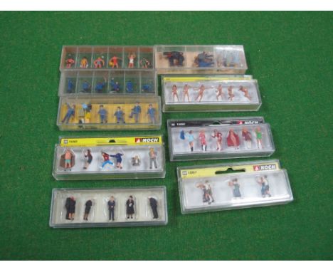 Nine Cased "HO" Scale Plastic Lineside Figure Sets by Noch, Preiser, including Noch #15565 City Scenes Figures, #15857 Dancin