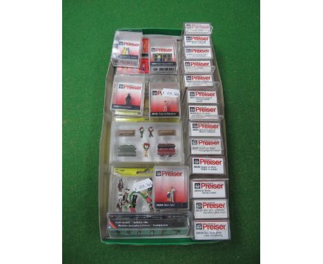Seven Cased "HO" Scale Plastic Lineside Figure Sets by Presier, Noch, including #10024 Group of Women, plus eighteen individu