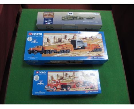Three Corgi Diecast 1:50th Scale Trucks - US Outline, all boxed, including #55107 Diamond T Tank Transporter, certified 3235 