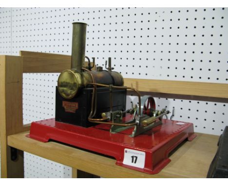 A Mamod SE4 Twin Cylinder Stationary Live Steam Engine, model has been steamed, burner present, playworn.