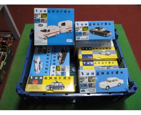 Nine Boxed Vangaurds 1:43rd Scale Diecast Model Police Vehicles, including #VA06615 Ford Transit Mk I Van and Boxed Trailer -