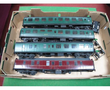 Four 'O' Gauge Coaches by Lima and Other Manufacturers, including Corridor/Guards Guard R/No. 534156, green livery, spares or