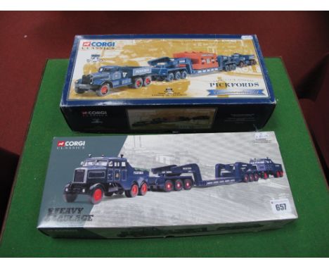 Two Boxed Corgi 1:50th Scale Diecast Commercial Vehicle Sets, #55201 Pickfords Diamond T Ballast (2) with 24 wheel Girder Tra