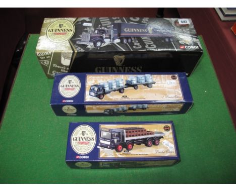 Three Corgi Diecast 1:50th Scale Trucks - Guinness Collection, all boxed, includes #55801 Kenworth T925 with Semi Box Trailer