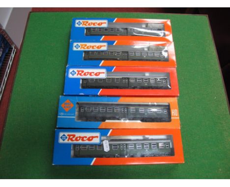 Five "HO" Scale Coaches By Roco and Others, DB Livery, all boxed.