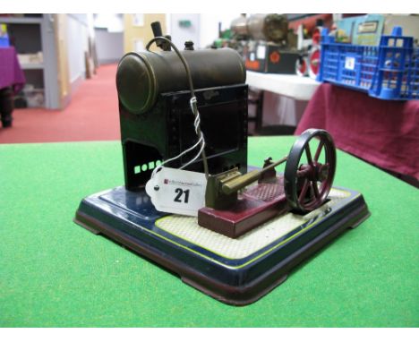 An Early XX Century Stationary Steam Engine By Bing Of Germany, single cylinder to horizontal boiler, missing burner and stac