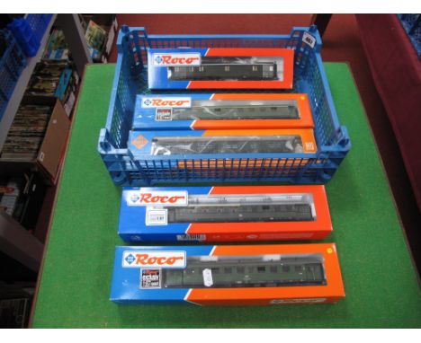 Five "HO" Scale Coaches By Roco and Others, DB Livery, all boxed.