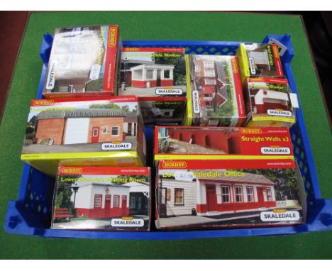 Nine Boxed Hornby "OO" Scale 'Skaledale' Lineside Buildings and Walls, including #R9716 City Dry Cleaners, #R9736 Ner Signal 