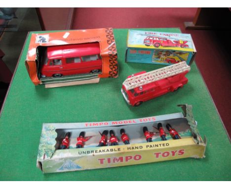 A Hong Kong Plastic Fire Engine by Jinson, boxed. A set of plastic guards figures, by Timpo, boxed and a Russian plastic mode