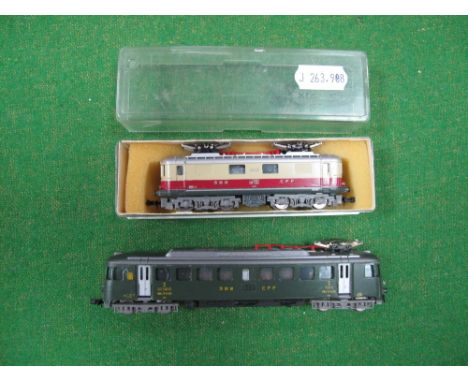 Two 'N' Gauge Outline Swiss Locomotives by Lima, SBB CFF 2nd Class Electric Locomotive R/No. 1435, green livery, cased SBB CF