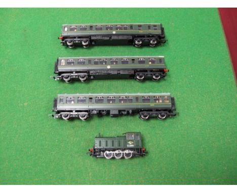 A Hornby "OO" Gauge #R369 Class 110 Three Car DMU, BR green, E51812 (powered), E59695, E51829 (non-powered), plus a Bachmann 