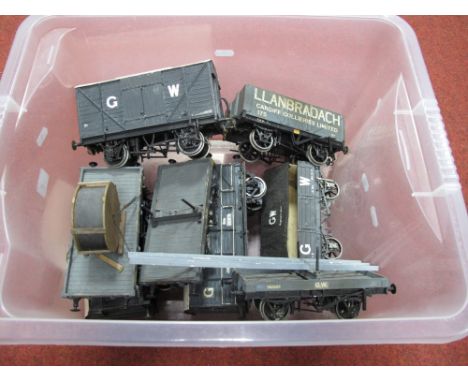 Eight Gauge 1/"G" Scale Rolling Stock Wagons and Vans, predominantly G.W, grey livery, playworn. 