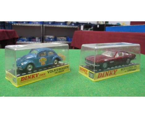 Two Dinky Cars, No. 190 Monte Verdi 375L Maroon very good overall, however chips noted. Plus No. 129 Volkswagen 1300 Sedan in