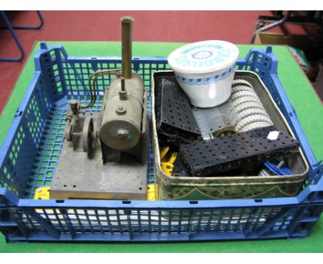 A Mid XX Century Stationary Steam Engine In The Style of Mamod, missing burner, plus a small quantity of Meccano all playworn