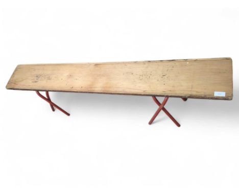 A vintage pine school bench 225cm x 33cm x 52cm