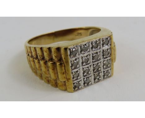 A 9ct gold diamond set 'Rolex' ring, finger size W leading edge, the sixteen round brilliant cut diamonds totalling approxima