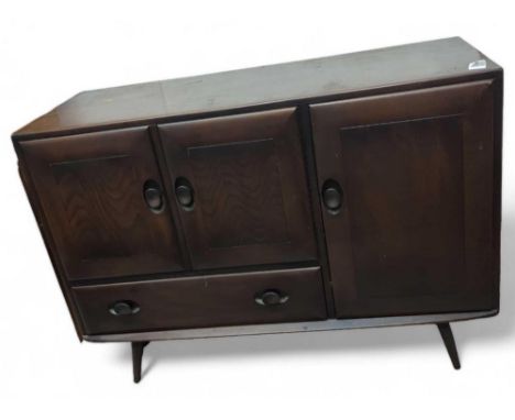 An Ercol dark elm sideboard, 114cm x 44cm x 83cm