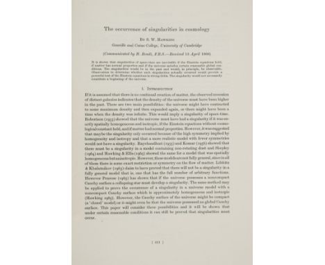 Hawking (Stephen) The Occurrence of Singularities in Cosmology, contained in 'Proceedings of the Royal Society' Series A Vol.