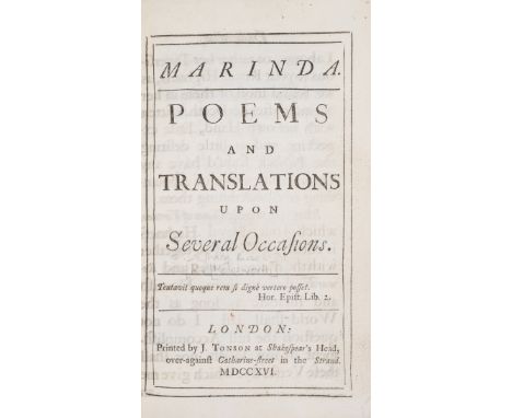 [Monk (Mary)] Marinda. Poems and Translations upon several occasions, first edition, previous owner's ink inscription to fron