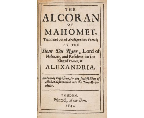 Qu'ran, English.- The Alcoran of Mahomet, first octavo edition of the first English language version, A2, A3, 2E5 &amp; 2E6 s
