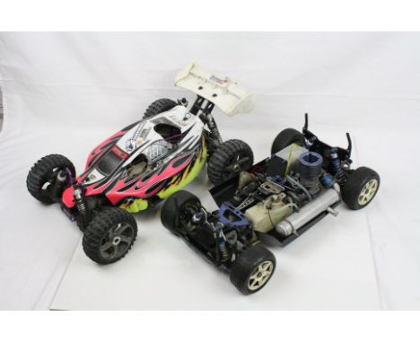 Two remote control cars to include a Hobao Hyper7 Nitro buggy 4WD 1/8 scale together with a Kyosho 1/8 4WD Nitro chassis with