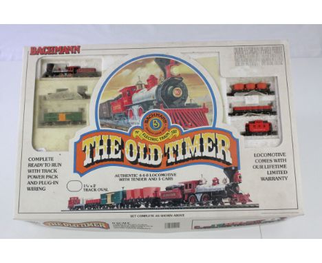 Boxed Bachmann N gauge The Old Timer electric train set, incomplete, but containing Old Timer locomotive and all 6 x items of