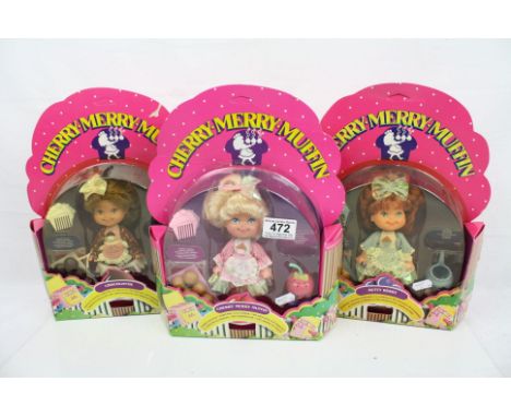 Three carded Mattel Cherry Merry Muffin dolls to include Betty Berry, Chocolate and Cherry Merry Muffin, some box wear, all a
