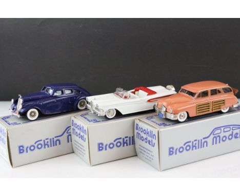 Three boxed 1:43 Brooklin Models white metal Brooklin Collectors Club Membership models to include BRK 22x 1958 EDSEL Citatio
