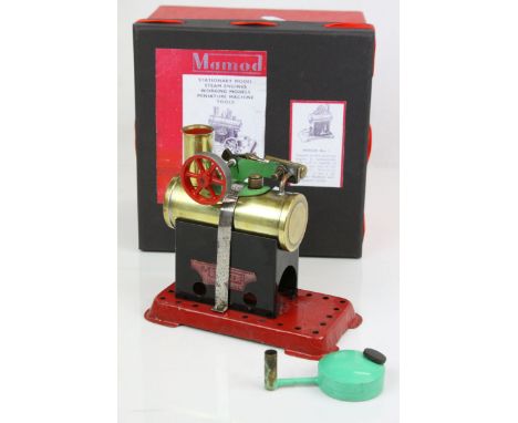 Mamod Minor No 1 Live Steam Stationary Steam Engine in vg condition with custom logo sticker to one side and custom box