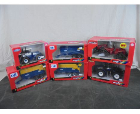 Six boxed Britains 1/32 farming models to include 42330 CASE IH 535 Quadtrac, 43008 New Holland T9 565 Tractor, 42492 Ford FW