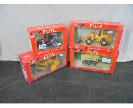 Four boxed 1/32 Britains Elite diecast farming models to include 2 x 04500 JCB Farm Master, 15040 Krone Big Pack, and 14774 C