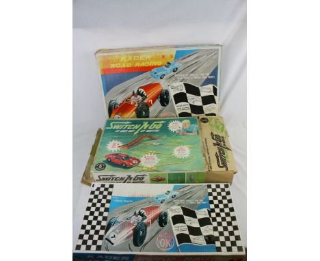 Three boxed mid 20th C racing games to include 2 x Kader Road Racing (both missing cars) and Mattel Switch n Go with red GT (