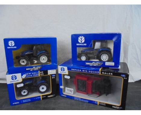 Four boxed 1/32 Britains / Britains ERTL New Holland tractors and farming vehicles to include 13668 BB960A Big Square Baler, 