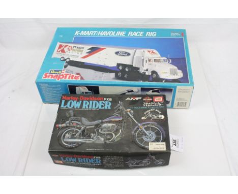 Two boxed plastic model kist to include Revell Snaptite K-Mart/Havoline Race Rig and boxed Imai Harley Davidson FXS Low Rider