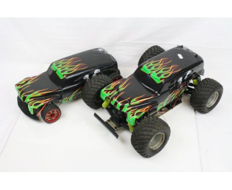 Two remote control cars to include a Kyosho 4WD belt driven Nitro fitted with LRP engine and custom body together with a 1/8 