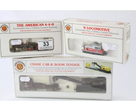 Two boxed Bachmann N gauge locomotives to include 51051 The American 4-4-0 Union Pacific and 60066 Plymouth 0-6-0 Diesel Burl