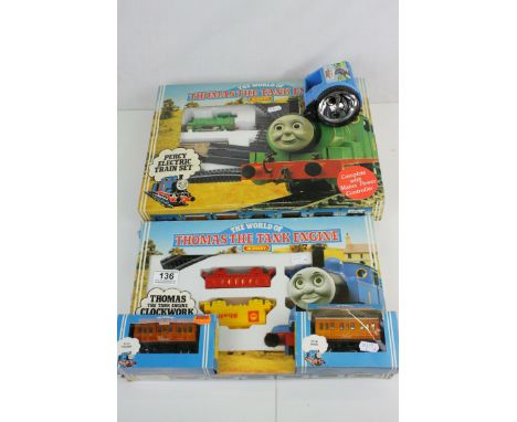Two boxed Hornby Thomas the Tank Engine OO gauge train sets to include R183 Thomas &amp; R182 Percy, with both locomotives an