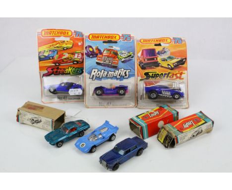 Six boxed/carded diecast models to include Matchbox Streakers 41 Siva Spyder, Matchbox Superfast 48 Pi Eyed Piper, Superfast 