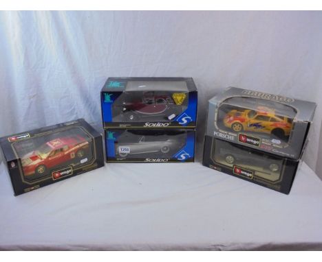 Five boxed 1:18 diecast models to include Solido Prestige x 2 (8040 Citroen 2CV Charleston &amp; 8006 Rolls Royce), and 3 x B