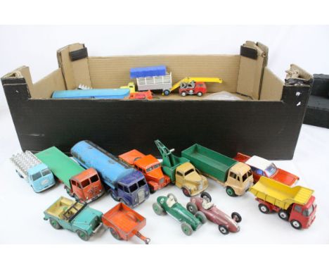 19 mid 20th C play worn diecast models plus accessories to include Corgi Chipperfield Circus, Spot On Vauxhall Cresta, Dinky 